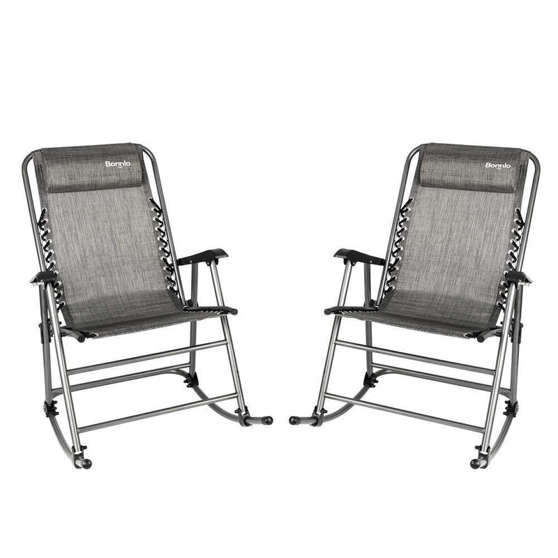 Bonnlo Set of 2 Zero Gravity Rocking Chair Patio Lawn Chair, Beach Reclining Folding Chairs, Outdoor Portable Recliner for Camping Fishing Beach (Grey-2pcs)