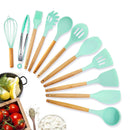Kitchen Utensil Set Silicone Cooking Utensils, 11pcs Premium Non-stick Natural Beech Wooden Handle, BPA Free Cookware Protect Gift for Mom Family by BINLAN