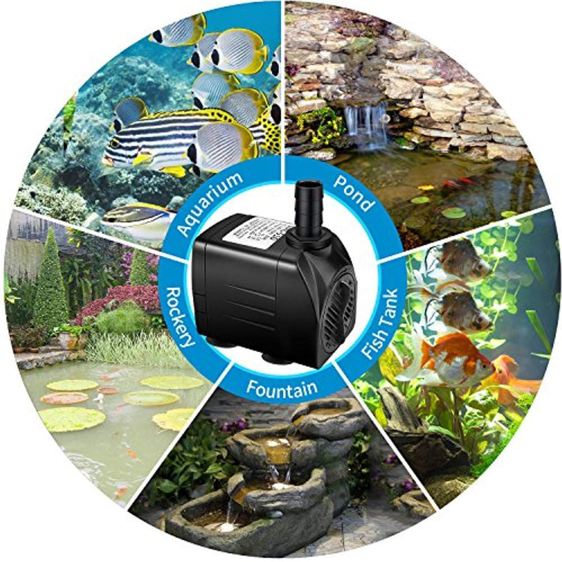 Jhua Water Pump 300GPH (1200L/H, 21W) Submersible Water Pump, Ultra Quiet Fountain Water Pump with 5.9ft Power Cord, 3 Nozzles for Aquarium, Fish Tank, Pond, Statuary, Hydroponics