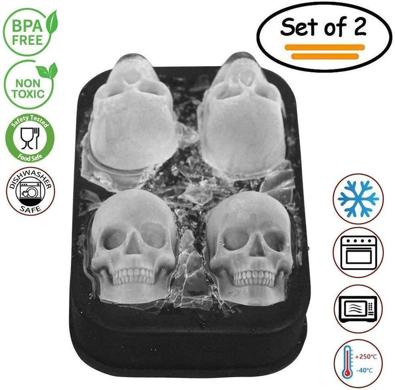 2 Pack 3D Silicone Skull Mold Ice Cube Mold, Onidoor Creative Candy Sugar Chocolate Mold Maker