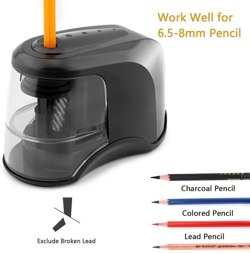 Electric Pencil Sharpener with Heavy Duty Helical Blade, USB or Battery Powered Operated for No.2/Colored Pencils(6-8mm), Supplies for School Classroom/Office/Home, Perfect for Artist Students Kids