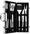ikelimus BBQ Grilling Tools Set, Heavy Duty Stainless Steel Barbecue Utensils Grill Accessories 6-Piece Fork/Chef’s Spatula/Tong/ Basting Brush/Knif/Cleaning Brush with Gift Aluminum Case