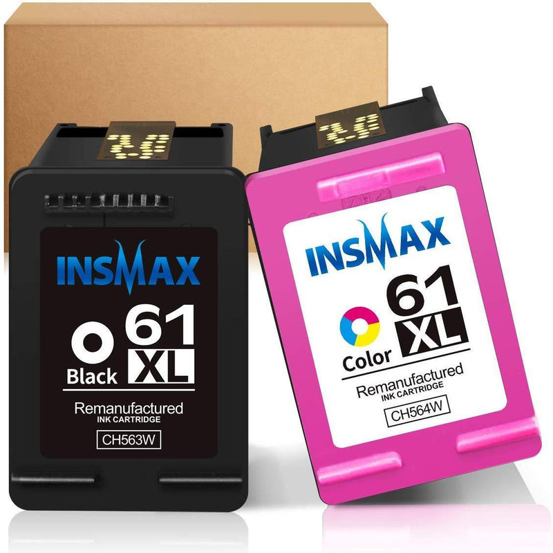 INSMAX Remanufactured Ink Cartridges Replacement for HP 61XL 61 XL to use with Envy 4500 Deskjet 1000 1510 1056 1512 1010 1055 OfficeJet 4630 Printer (1 Black, 1 Tri-Color)