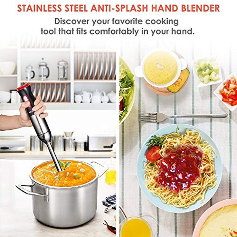 Immersion Blender, Aicok 4-in-1 Hand Blender, Stick Blender with 12 Speed Control, Powerful Hand Mixer Sets Include Chopper, Whisk, BPA Free Beaker, for Soups, Smoothie, Baby Food - Stainless Steel
