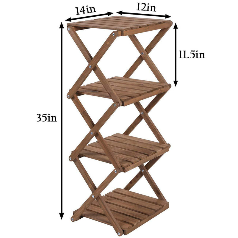 Sunnyglade 4-Tier Foldable Flower Rack Plant Stand Wood Shelf Multipurpose Utility Storage Rack Books Picture Frames Shelves for Yard Garden Patio Balcony Bedroom