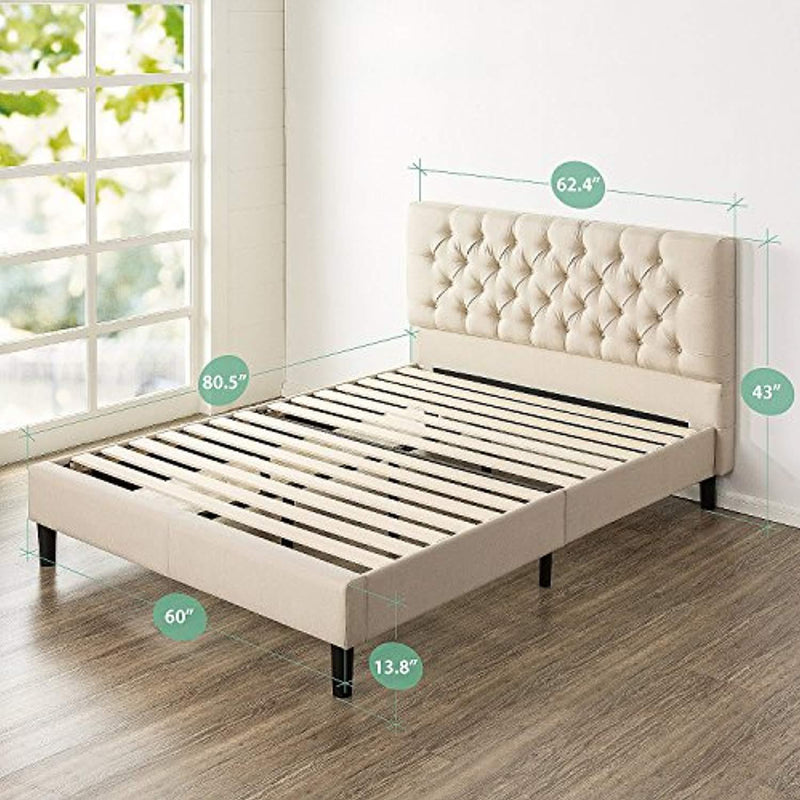 Zinus Misty Upholstered Modern Classic Tufted Platform Bed / Mattress Foundation / Easy Assembly / Strong Wood Slat Support, Queen