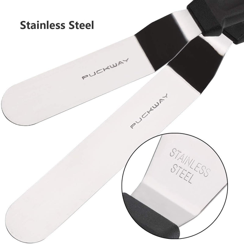 PUCKWAY Angled Icing Spatula, Stainless Steel Offset Spatula, Cake Spatula Set of 2 Black 6, 8 inch