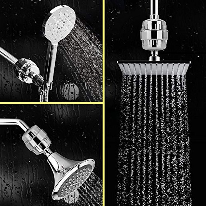Shower Filter with 2 Cartridges Replacement for Showerhead and Handheld, Bath Shower Water Filter Hard Water Softner Purifier to Remove Fluoride Chlorine, Heavy Metals and Sulfur Odor Chrome