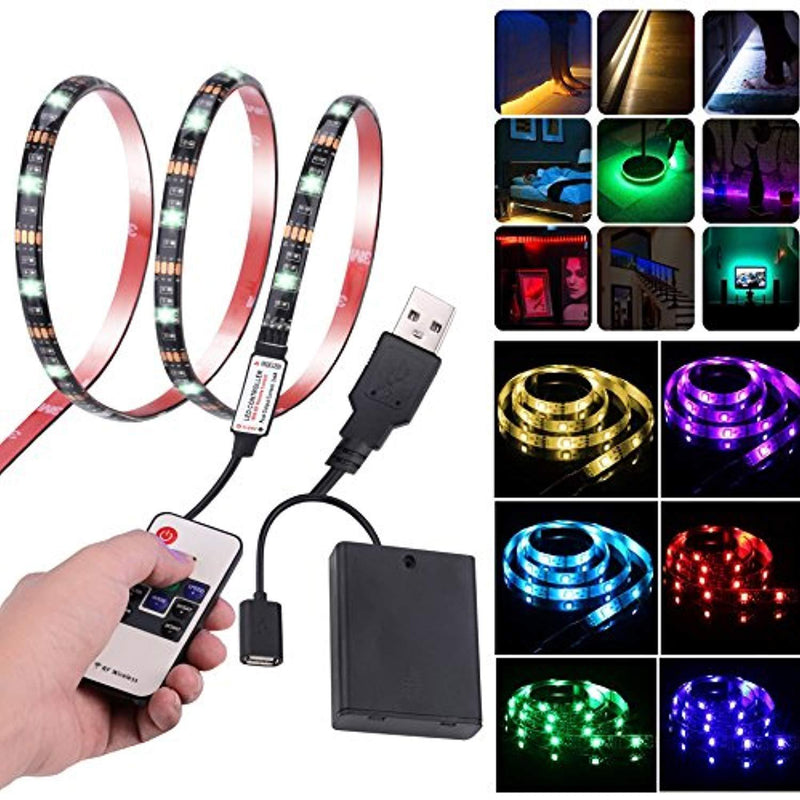 Battery Powered LED Strip Lights, Leimaq Led strip lights Battery Operated USB Powered TV Backlight Led Light Strip With RF Remote Waterproof Led Tape Light Multi Color Changing RGB SMD 5050 Rope Ligh