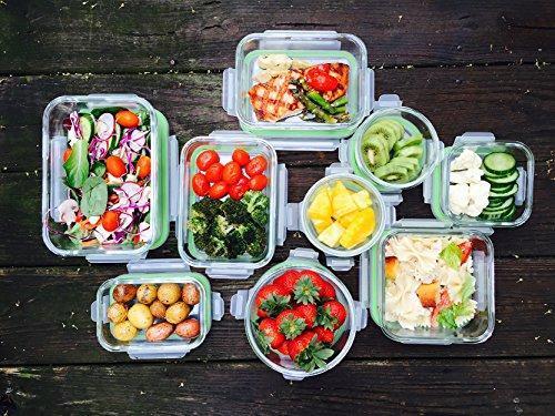 Kinetic Glass Food Storage Containers with Lids - 18 Piece - GlassWorks Meal Prep Containers, Airtight and Leakproof with Portion Control Containers,BPA Free & FDA Approved(9 Containers & 9 Lids)