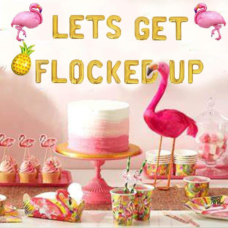 HEETON Let's Get Flocked Up Balloons, Hawaii Luau Flamingo Tropical Summer Beach Pineapple Bachelorette Party Banner, Flamingo Bach Bachelorette Party Supplies Decorations