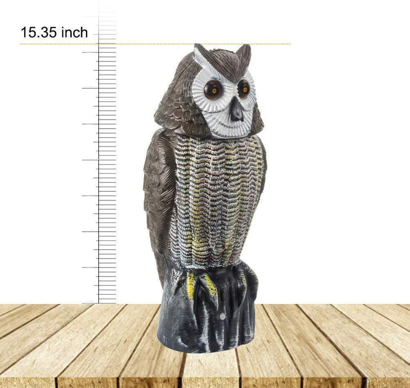 Redeo Solar Powered Owl Decoy Scarecrow Bird Repellent with Flashing Eyes & Scary Sound & Rotating Head, 10-16 ft Motion Activated - Animal Repeller Deter Birds, Squirrels & Mice and More