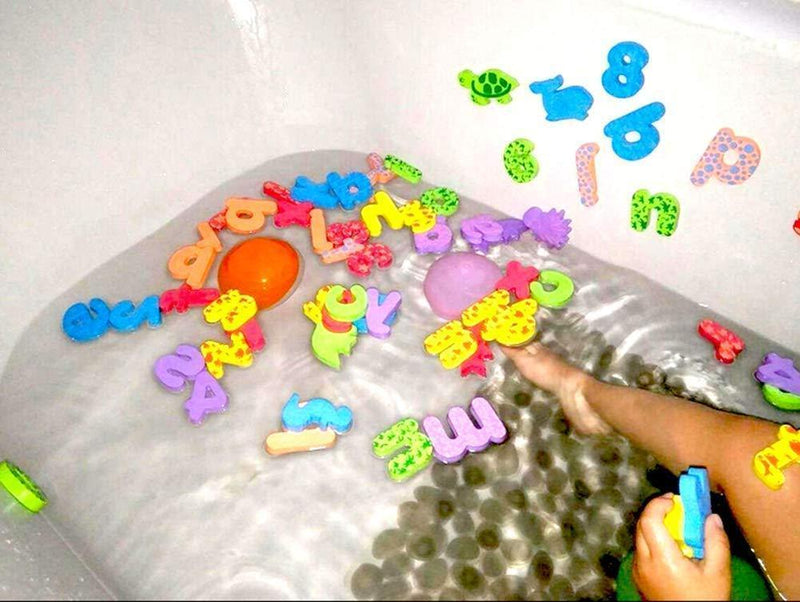 Kiddosland Bath Toy Organizer Quick Dry Mesh Net Without Mold with Bundle Pack of 84 Pcs Baby Educational Bathtub Alphabet Toys Non-Toxic EVA Letters Sea Animals Numbers