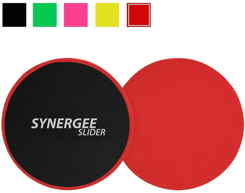 Synergee Core Sliders. Dual Sided Use on Carpet or Hardwood Floors. Abdominal Exercise Equipment