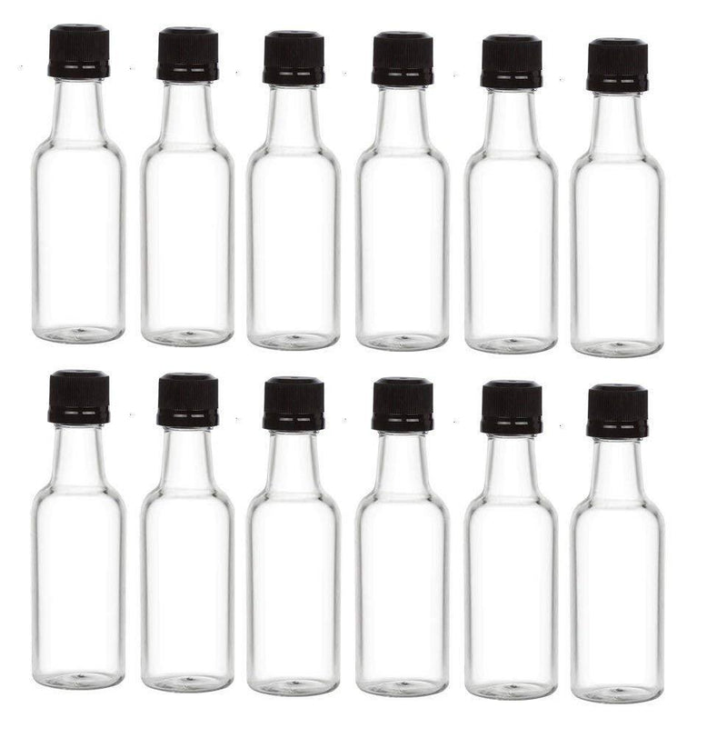 Nakpunar 12 pcs 50 ml Plastic Liquor Bottles with Black Cap