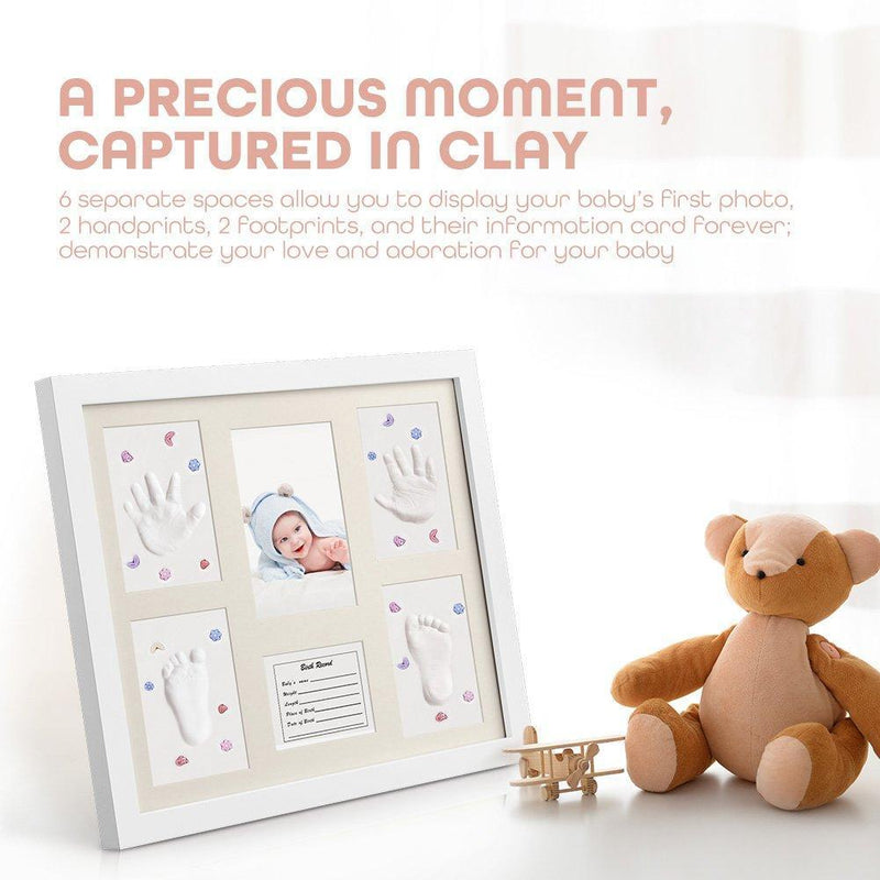 Baby Handprint Kit, iSiLER Baby Shower Keepsake Kit For Parents, Baby Handprint and Footprint Frame Kit For Room Wall or Table Decor, Premium Clay & Wood Frame Non Toxic and Safe