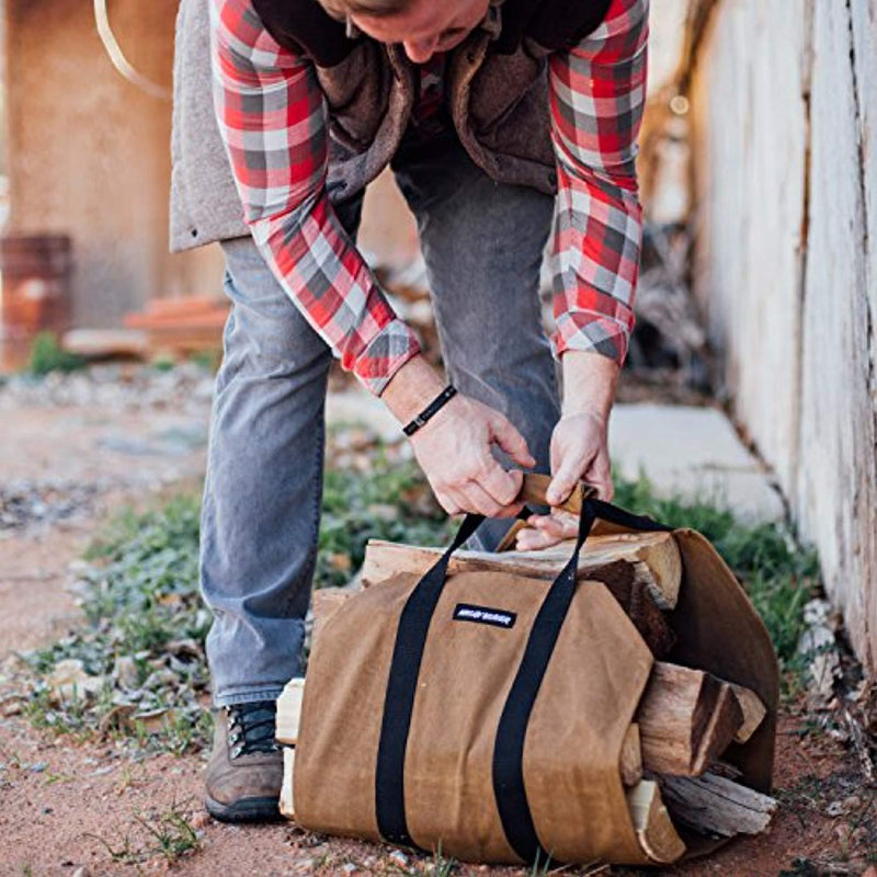 Angry Beaver Waxed Canvas Firewood Carrier Log Tote, Fireplace Wood Accessory, Heavy Duty Eco-Friendly Wood Canvas Sling