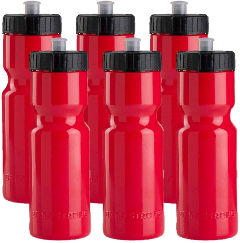 50 Strong Sports Squeeze Water Bottles - Set of 6 - Team Pack – 22 oz. BPA Free Bottle Easy Open Push/Pull Cap – Made in USA - Multiple Colors Available