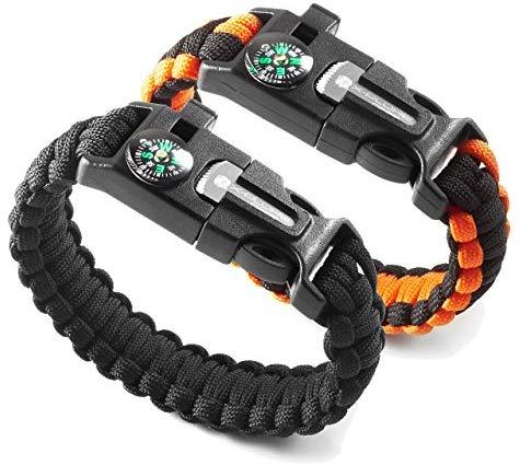 X-Plore Gear Emergency Paracord Bracelets | Set of 2| The Ultimate Tactical Survival Gear| Flint Fire Starter, Whistle, Compass & Scraper | Best Wilderness Survival-Kit for Camping/Fishing & More