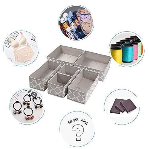 Homyfort Foldable Cloth Storage Box Closet Dresser Drawer Organizer Cube Basket Bins Containers Divider with Drawers for Underwear, Bras, Socks, Ties, Scarves, Set of 6, Grey