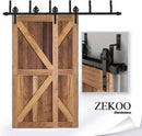 ZEKOO Rustic 6 FT by Pass Barn Doors Hardware Sliding Black Steel Big Wheel Roller Track for Double Wooden Doors