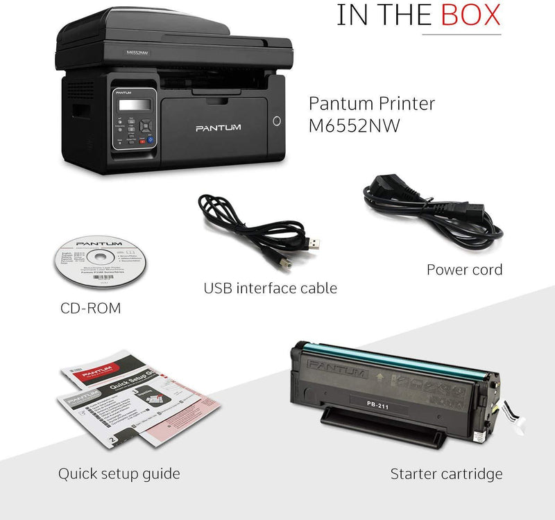 Pantum M6552NW Monochrome Laser Multifunction Printer with Wireless Networking Mobile Printing Large Paper Capacity