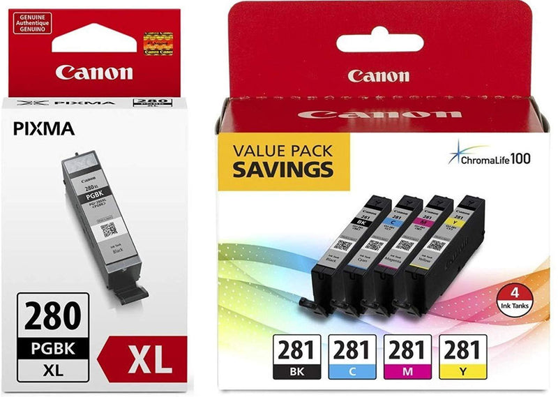 Canon CLI-281 BKCMY 4-Color Ink Tank Value Pack (2091C005) + Canon PGI-280 XL Pigment Black Ink Tank (2021C001)