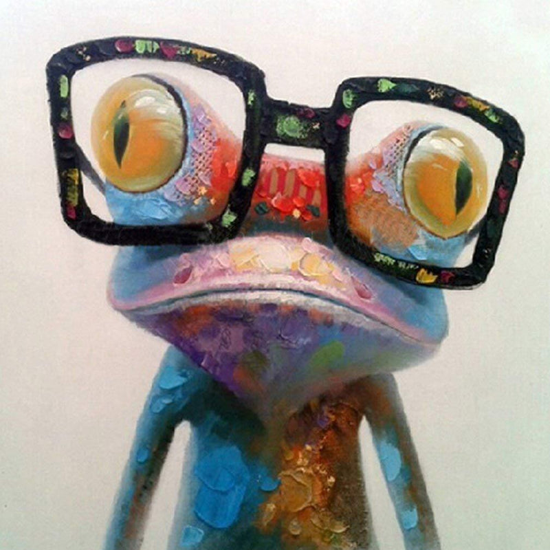 Muzagroo Art Oil Painting Modern Art Happy Frog Painted by Hand on Canvas Stretched Ready to Hang Wall Art(24x24in)