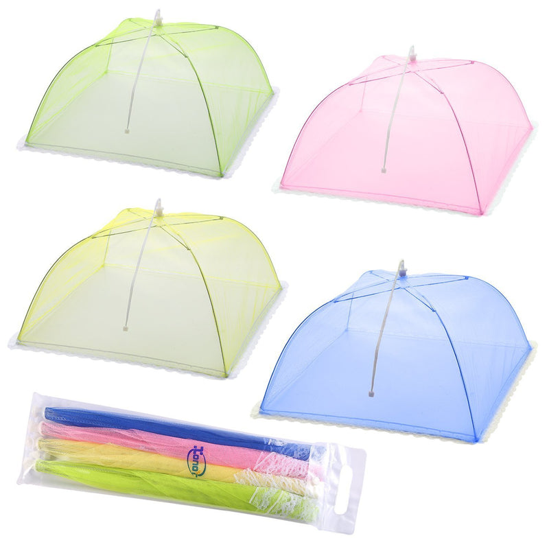 (Set of 4) Large Pop-Up Mesh Screen Food Cover Tents - Keep Out Flies, Bugs, Mosquitos - Reusable