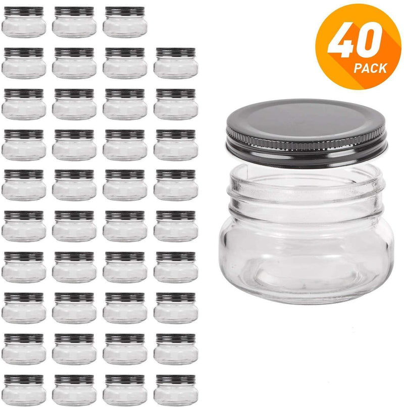 QAPPDA Mini Mason Jars Glass Canning Jars,5 OZ Jelly Jars With Regular Lids(Black) Small Jars for Honey,Jam,Favors,Baby Foods,Spice Jars 40 PACK