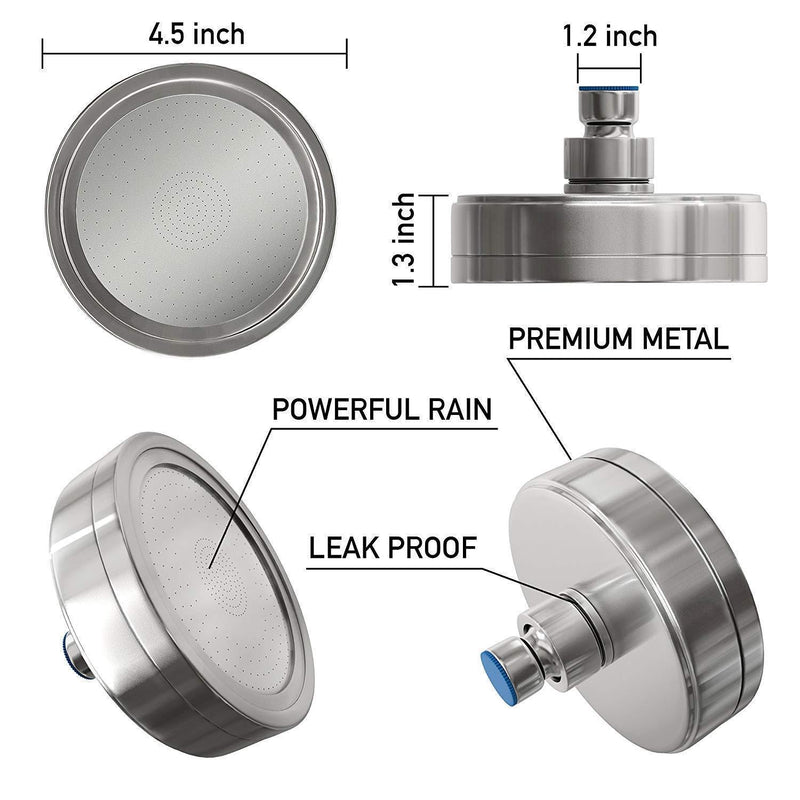 Luxury Filtered Shower Head (Metal) 2 Cartridges Vitamin C + 5 Shower Caps - Reduses Chlorine & Sediments - Consistent Water Pressure - Massage and SPA Effery Shower Head