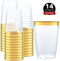Gold Plastic Clear Cups ~14 oz. 50 Pack ~ Disposable Party Cups with Gold Rim ~ Fancy Wedding Tumblers ~ Elegant Party Supplies & Decorations ~ Gold Rimmed Cup