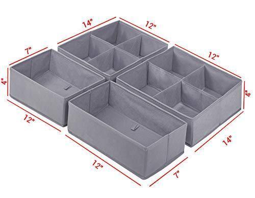 Homyfort Foldable Cloth Storage Box Closet Dresser Drawer Organizer Cube Basket Bins Containers Divider with Drawers for Underwear, Bras, Socks, Ties, Scarves, Set of 6, Grey