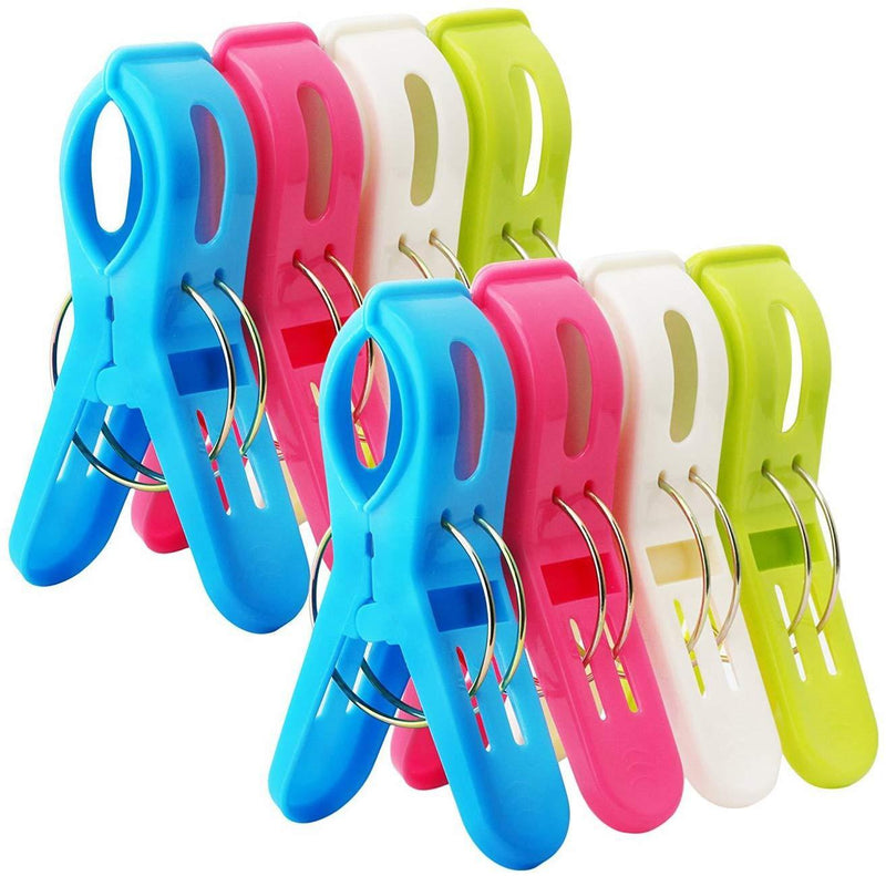 bingolar 8Pcs Beach Towel Clips,Plastic Windproof Clothes Hanging Peg,Plastic Quilt Clips,Large Beach Towels,Quilt Clamp Holder Sunbed Peg, Sunbed,Pool.