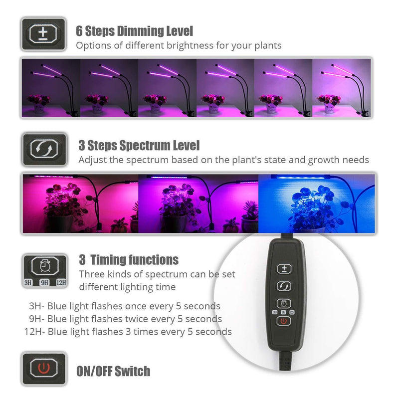 Indoor Plant LED Grow Light - ROKKES 18W Growing Lights Strip, Dimmable Full Spectrum Red Blue UV System with Timing, Small Led Grow Lamp Assembly, for Flower Succulents Vegetables Herbs Seedlings
