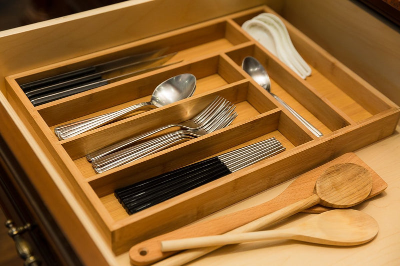 Drawer Organizer - Bamboo Drawer Organizer - Large Bamboo 6 Slot Silverware Drawer Dividers - Flatware Tray - 17 Inch