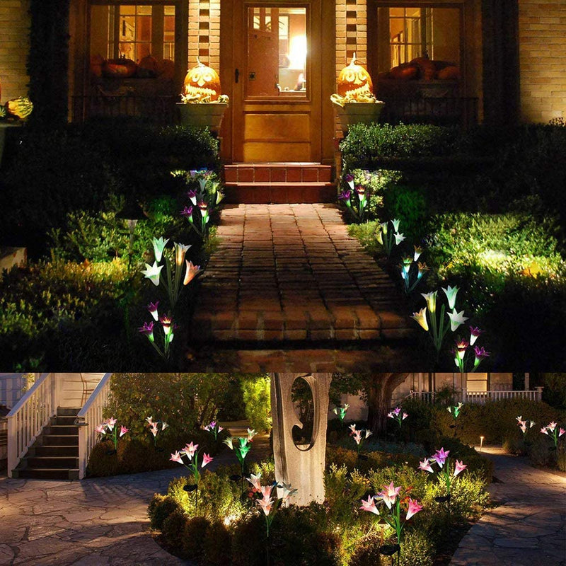 EPIC GADGET Flower Solar Lights Outdoor - 3 Pack Waterproof Lawn Solar Lights with 12 Lily Flowers, Color-Changing Solar Stakes Lights for Patio, Back Yard, Garden