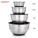 Sterline Stainless Steel Mixing Bowl Set of 4 w/Lids, Non-Slip Mixing Bowls .75, 1.5, 3, 5-Quarts w/Measurement Displayed Inside, Small-Large Nesting Bowls, Cooking and Kitchen Essentials, Silver