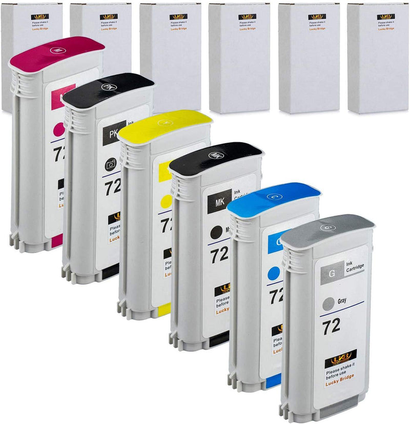 LKB 6PK Compatible HP72 Ink Cartridge Replacement with 130ML Use with designjet T1100 T1200 T1100ps T1120 SD-MFP T1120ps T2300 T610 T620 T770 Series Printer (6 Pack HP72) -US