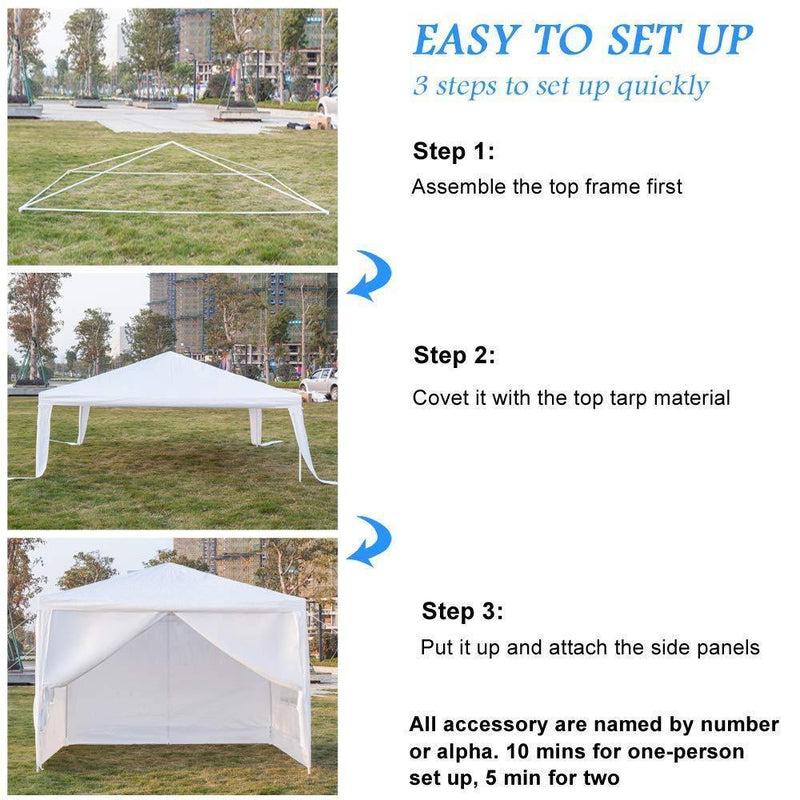 civilys White Outdoor Gazebo Canopy Tent, Party Tent Gazebo Wedding BBQ Beach Tent Waterproof Sun Shelter (10' x 10' with 4 Sidewalls)