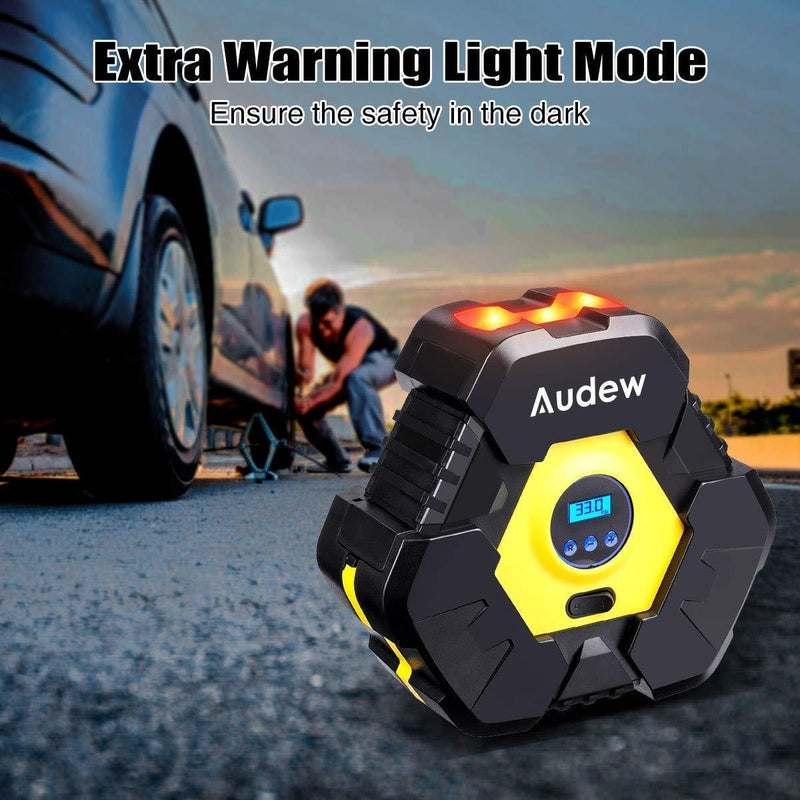 Audew Upgraded Portable Air Compressor Tire Inflator,12V 150PSI Air Pump with Auto Shut Off,Warning Light and Power Cord Storage,Digital Tire Pump for Car,Bicycle and Other Inflatables