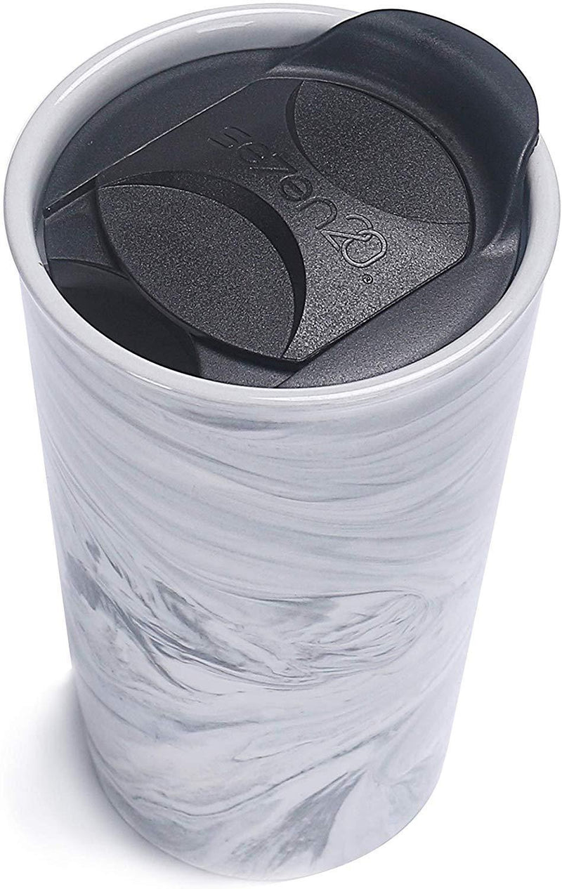 Bico Marble Grey White 12oz Ceramic Travel Mug with Lid, Microwave & Dishwasher Safe, Tumbler for Office, Outdoor, Car, School