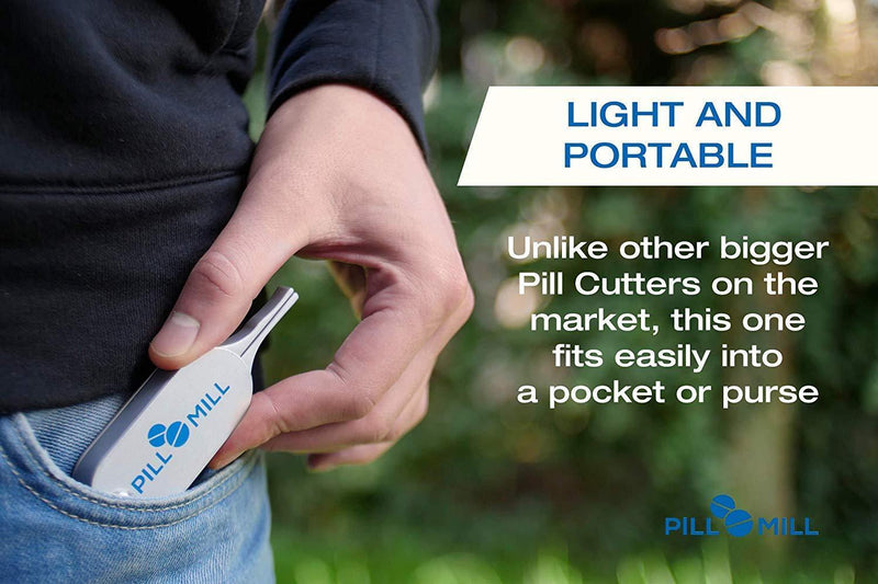 Pill Cutter Splitter by Pill Mill - Metal Blades That Will Never Dull - Grip Handle Helps to Cut Small or Large Pills with Ease - Light and Durable Tablet Divider - Perfect Medicine...