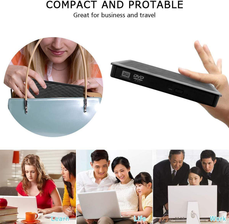 External DVD Drive, andyer Portable High-Speed USB 3.0 Type-C CD DVD +/-RW Optical Drive CD Burner/Slim DVD Reader Writer for PC Laptop Desktops, Compatible with Windows/Mac OSX/Linux (Large)