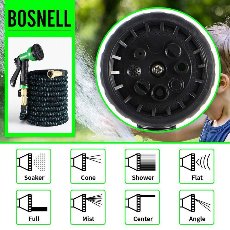 BOSNELL 75FT Garden Hose Expandable Hose, Durable Flexible Water Hose 8 Function Spray Hose Nozzle, 3/4" Solid Brass Connectors, Extra Strength Fabric, Lightweight Expanding Hose