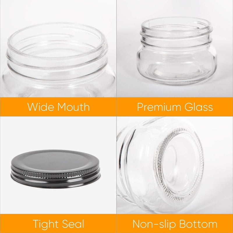 QAPPDA Mini Mason Jars Glass Canning Jars,5 OZ Jelly Jars With Regular Lids(Black) Small Jars for Honey,Jam,Favors,Baby Foods,Spice Jars 40 PACK