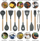 POENSCAE Kitchen Utensils,Silicone Cooking Utensils Set，11-Piece with wood Handles for Non-Stick and Heat Resistant Cookware Set FDA Approved and BPA Free-Great Holiday Gift