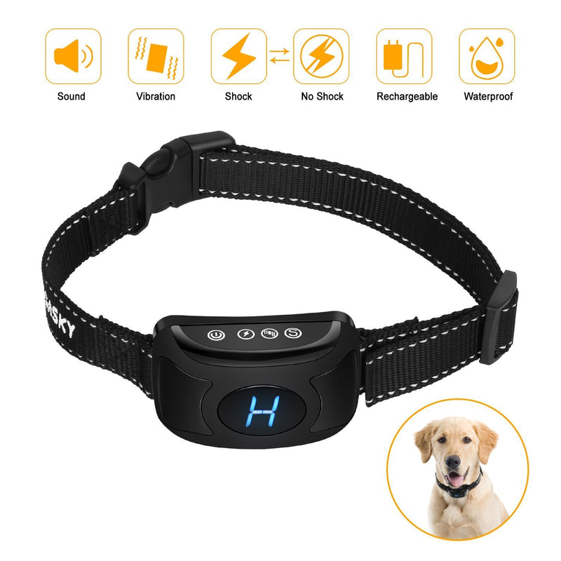 Gasky Bark Collar for Large Medium Dogs Rechargeable Anti Barking Collar Waterproof Upgraded Smart Detection Chip Humane Traning Collar with Beep Vibration and Shock