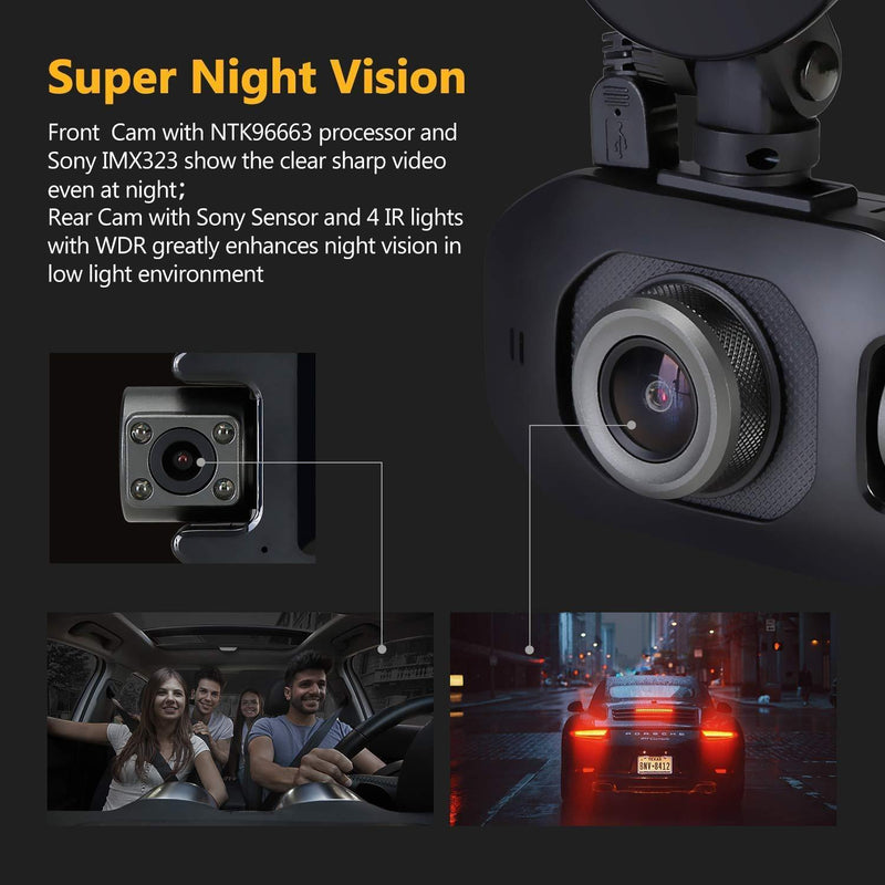 Uber Dash Cam, Z-Edge Z3Pro 2.0" Screen Infrared Night Vision Dual Dash Camera Front and Inside, Dual 1920x1080P Car Camera, with 32GB Memory Card, Sony Sensor, Supercapacitor, WDR, 150° Wide Angle