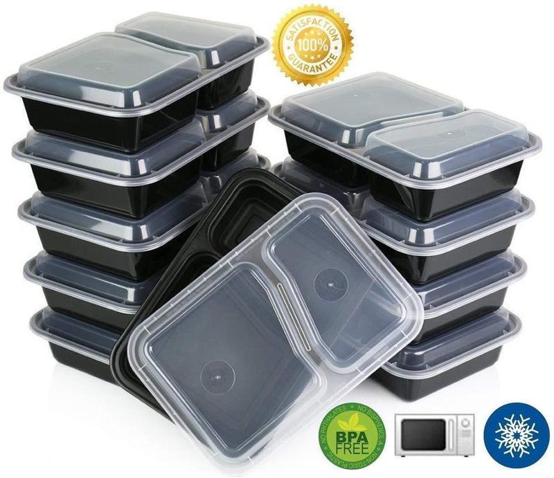Green Direct Lunch Box Sets/Large Food Container with Lid / 2 Compartment Bento Box, Microwaveable, Freezer & Dishwasher Safe, Leak Proof, 10 Pack